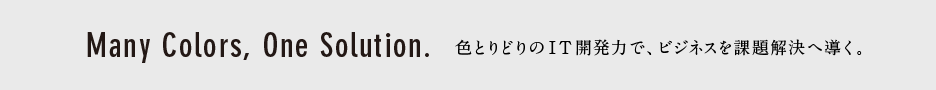 Many Colors,One Solution. 色とりどりのIT開発力で、ビジネスを課題解決へ導く。